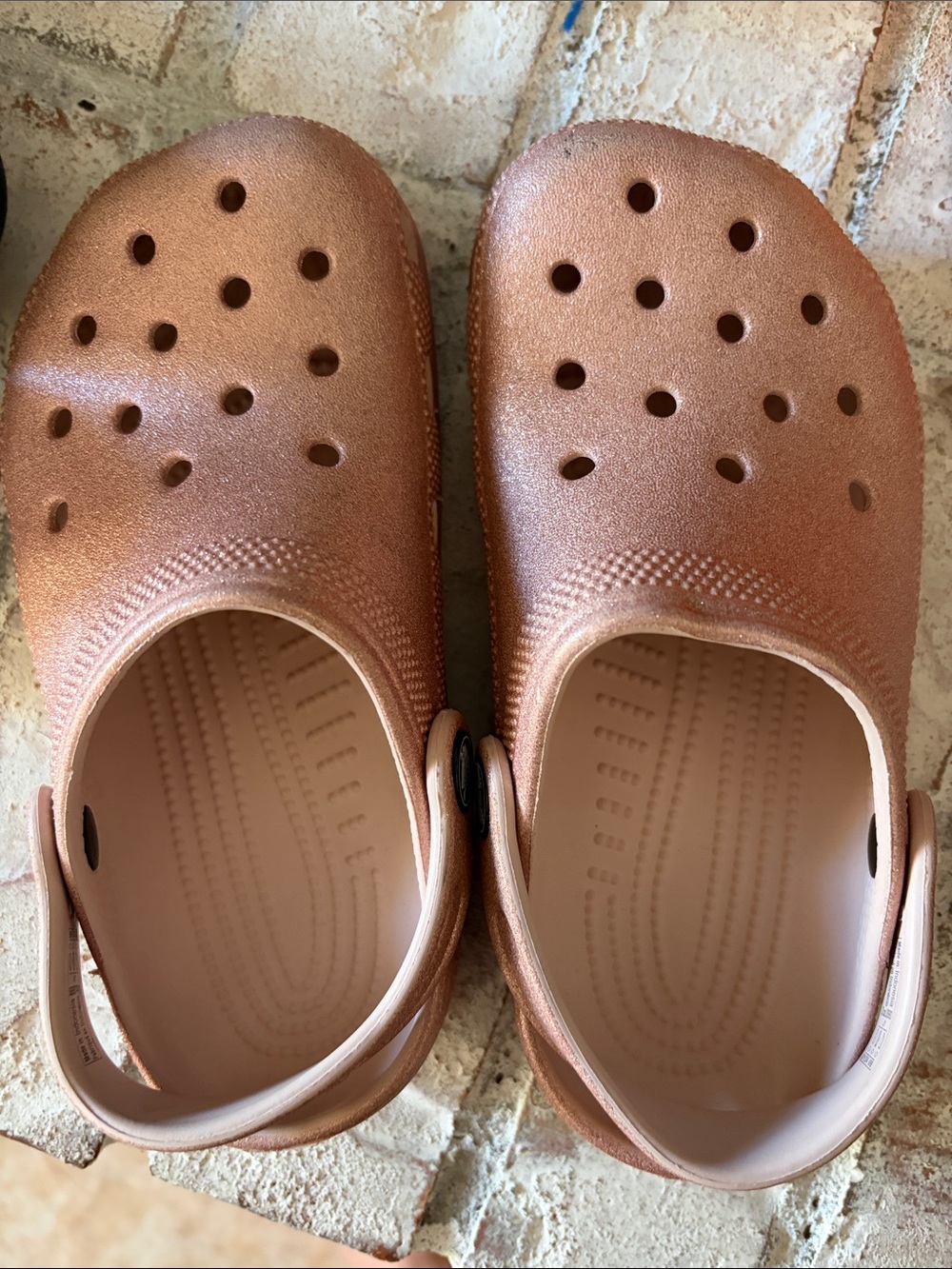 Kids Glitter Slip-On Clogs in Metallic Rose Gold sz1